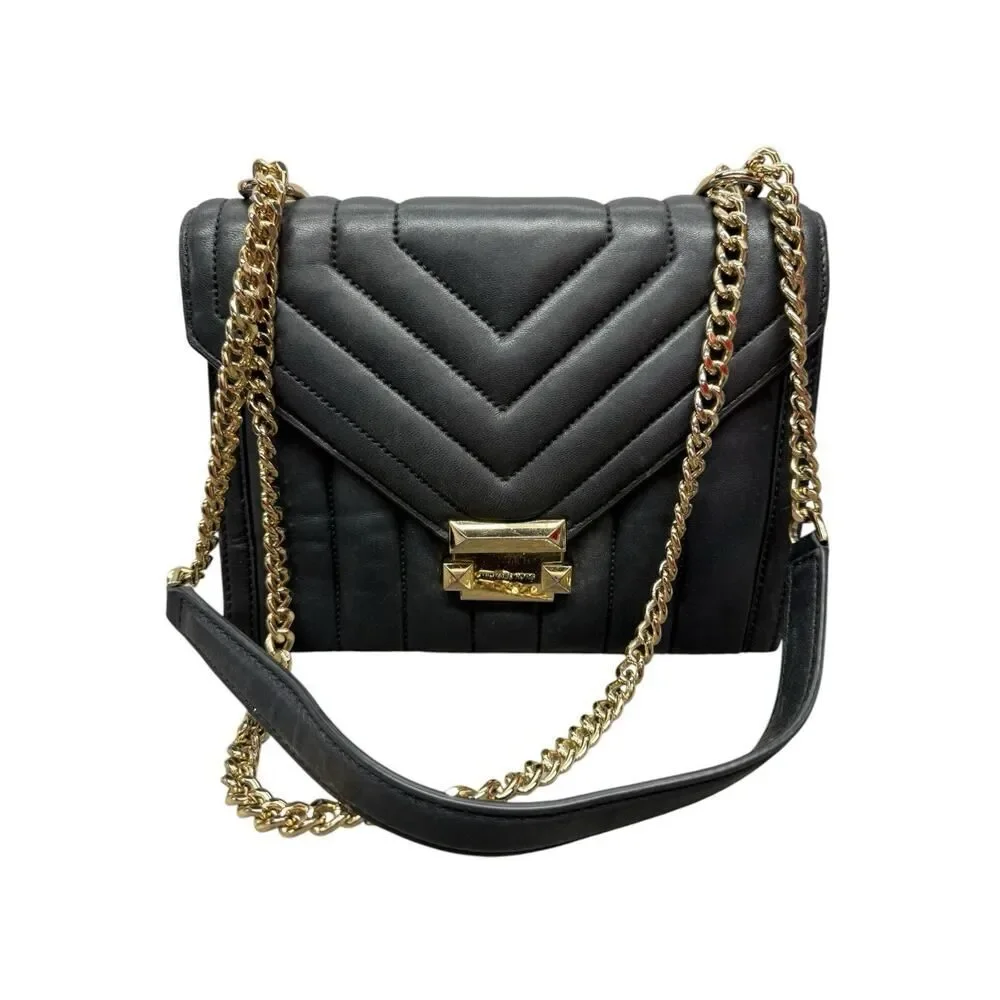 Michael Kors Whitney Black Leather Quilted Chain Convertible Shoulder Bag